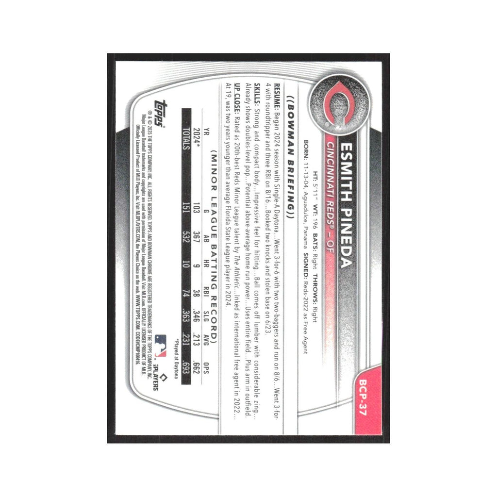 2025 Bowman Chrome Prospects Snakeskin Esmith Pineda Reds #BCP-37