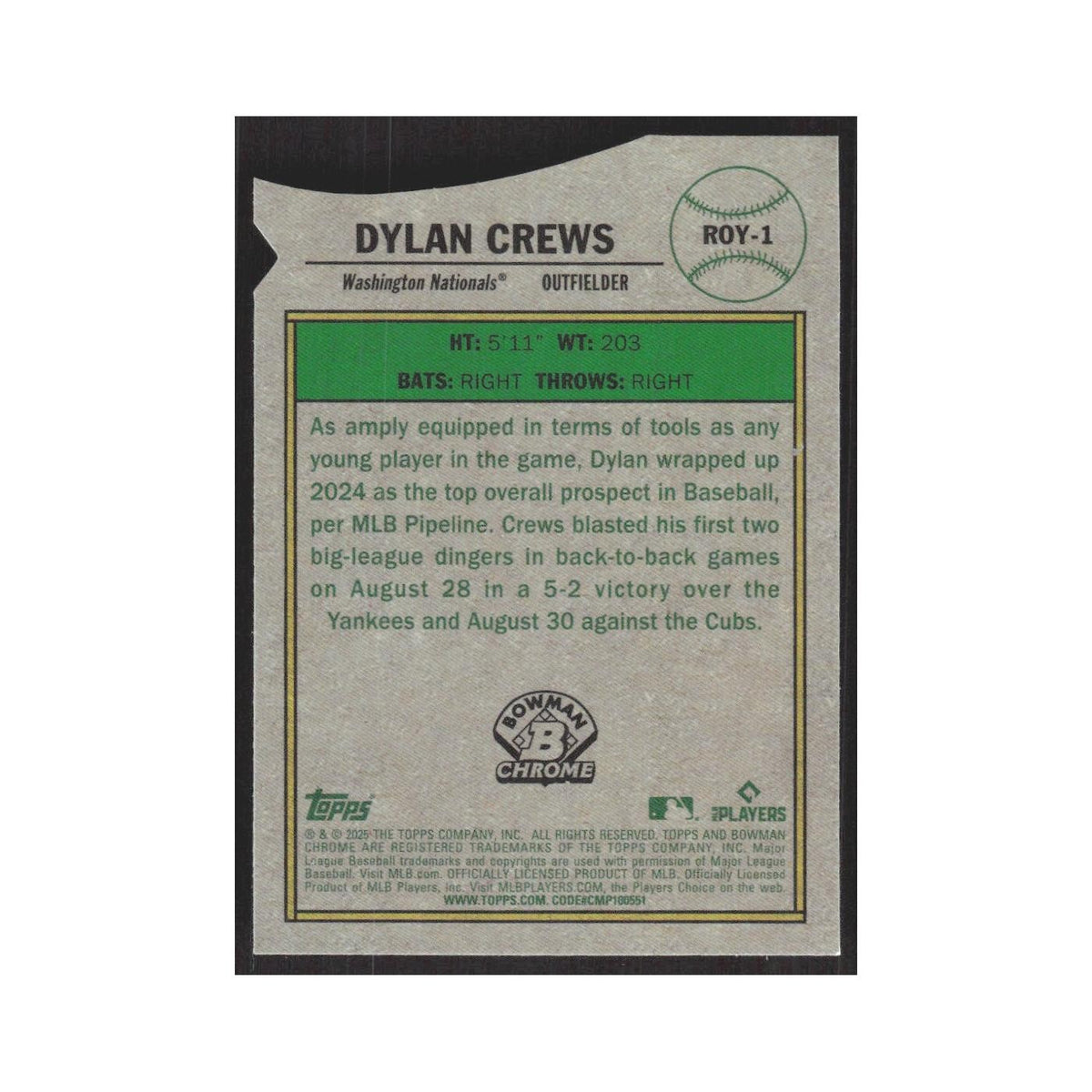 2025 Bowman Rookie of the Year Favorites Dylan Crews Nationals #ROY-1