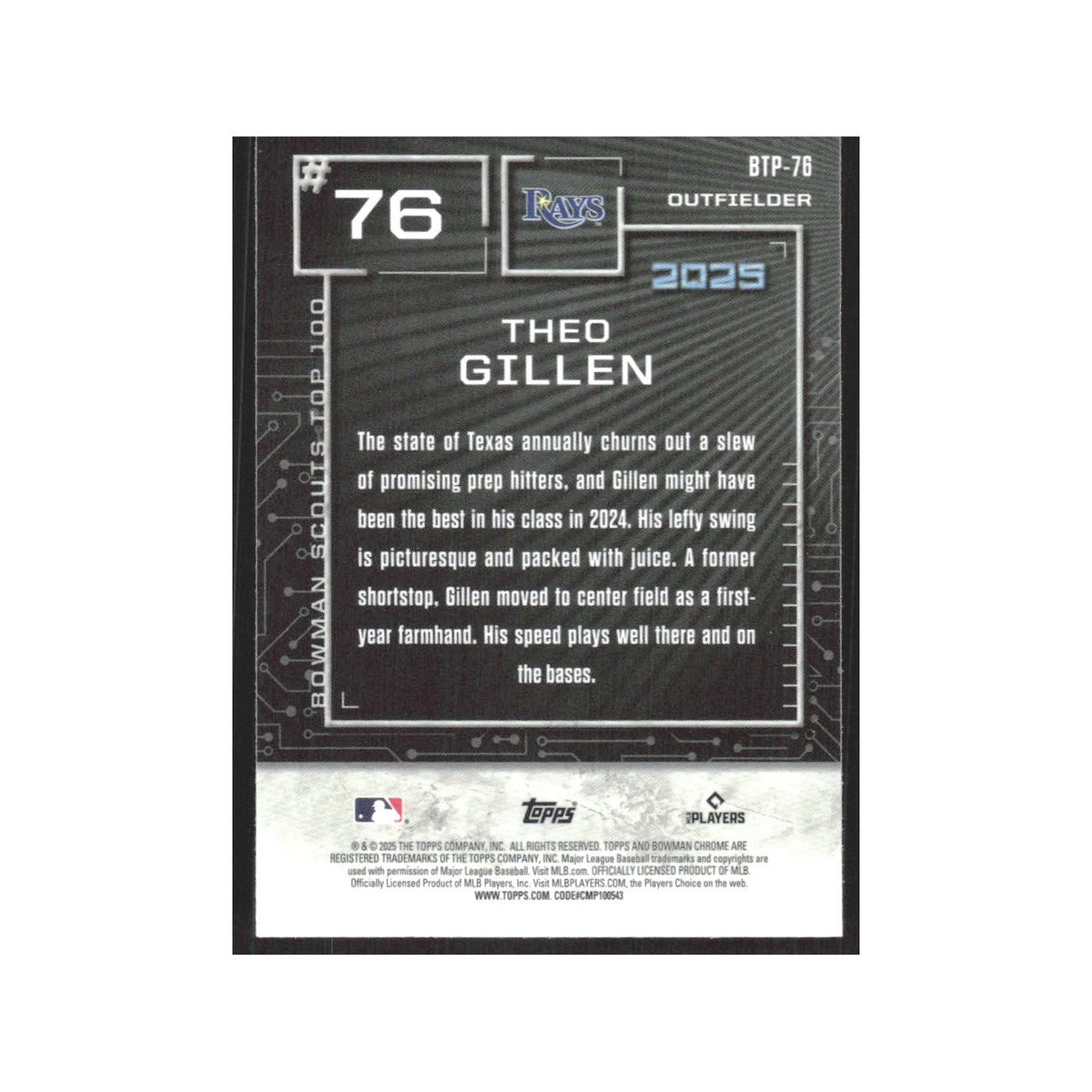 2025 Bowman Scouts Top 100 Theo Gillen Rays #BTP-76
