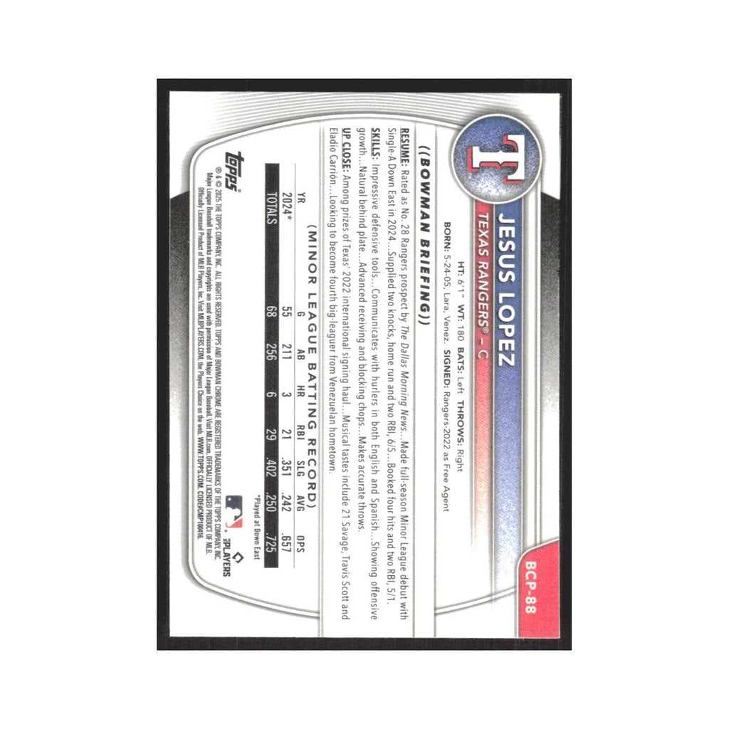 2025 Bowman Chrome Prospects Jesus Lopez Rangers #BCP-88