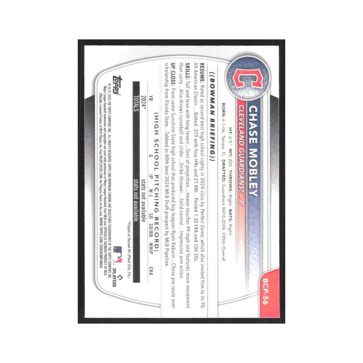 2025 Bowman Chrome Prospects Snakeskin Chase Mobley Guardians #BCP-56