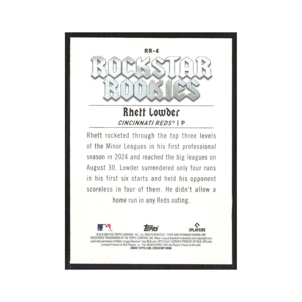 2025 Bowman Rockstar Rookies Rhett Lowder Reds #RR-4
