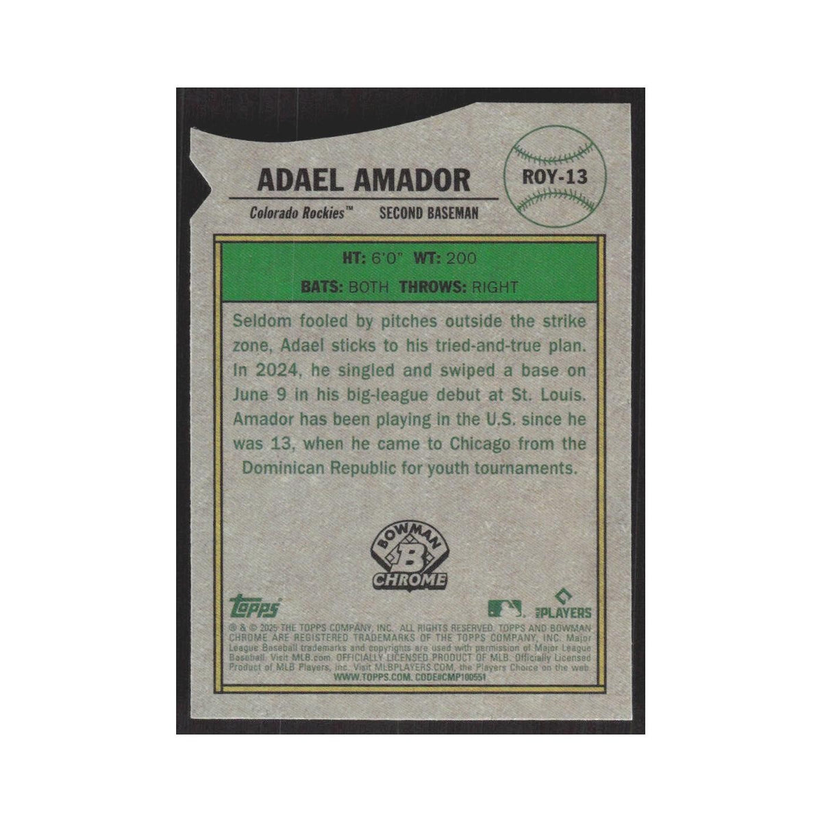 2025 Bowman Rookie of the Year Favorites Adael Amador Rockies #ROY-13