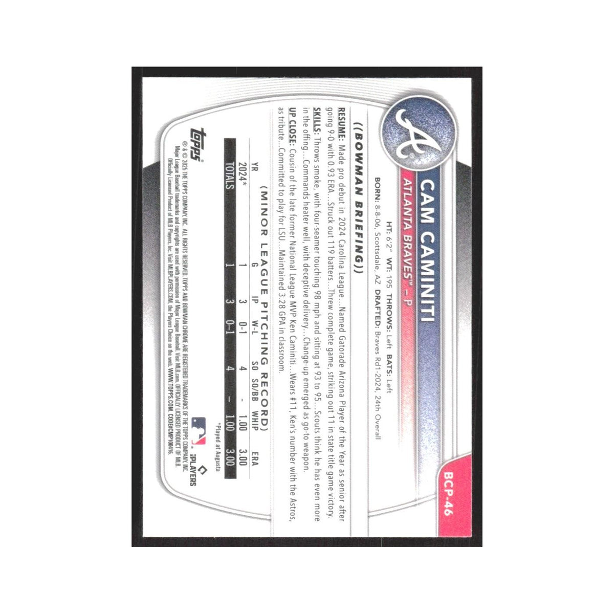 2025 Bowman Chrome Prospects Snakeskin Cam Caminiti Braves #BCP-46