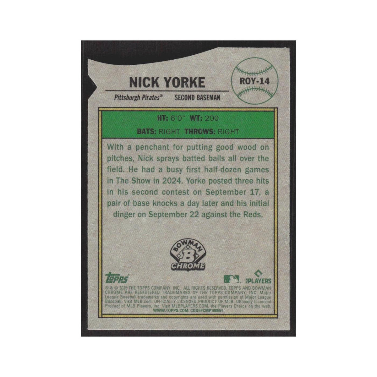 2025 Bowman Rookie of the Year Favorites Nick Yorke Pirates #ROY-14