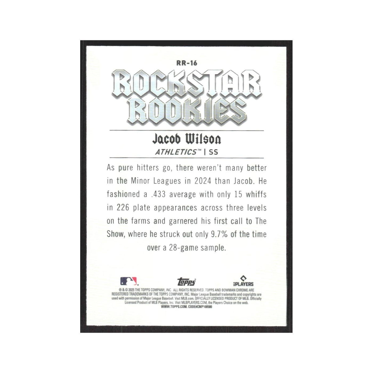 2025 Bowman Rockstar Rookies Jacob Wilson Athletics #RR-16