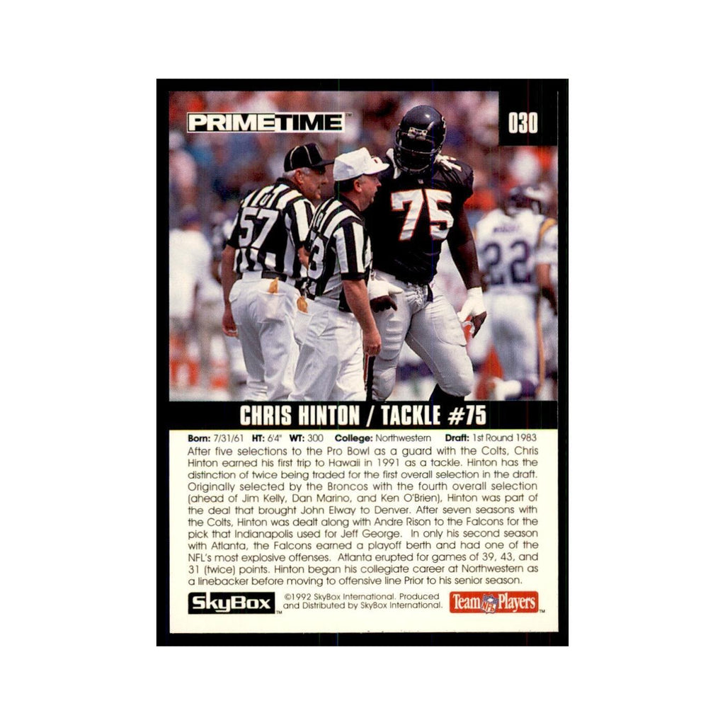 1992 SkyBox Primetime Chris Hinton Falcons #030