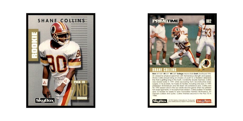 1992 SkyBox Primetime Shane Collins RC Redskins #002