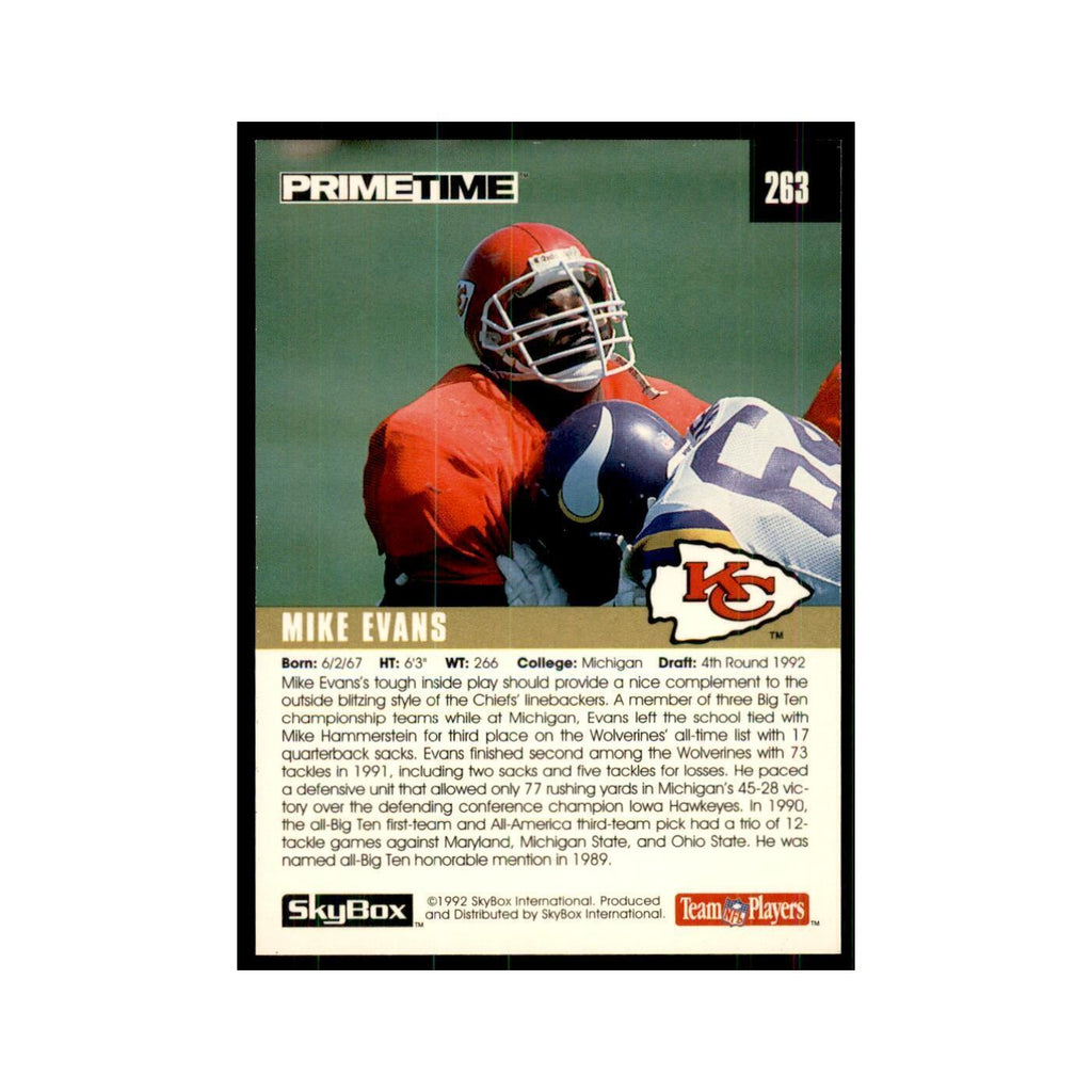 1992 SkyBox Primetime Mike Evans RC Chiefs #263