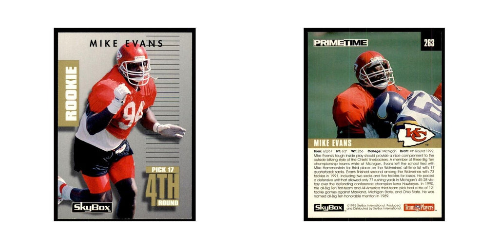 1992 SkyBox Primetime Mike Evans RC Chiefs #263