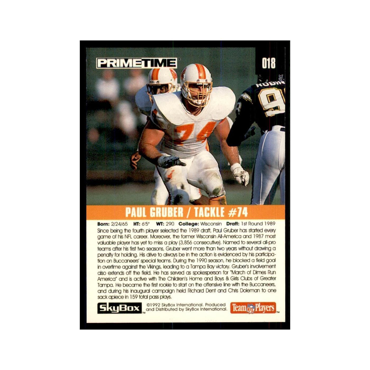 1992 SkyBox Primetime Paul Gruber Buccaneers #018