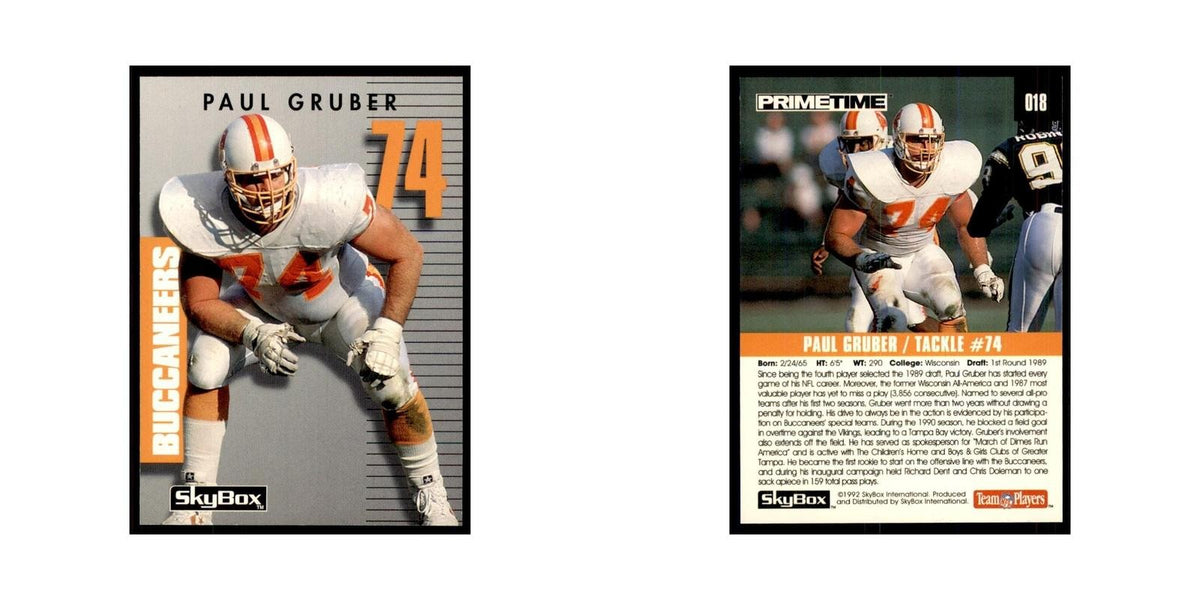 1992 SkyBox Primetime Paul Gruber Buccaneers #018