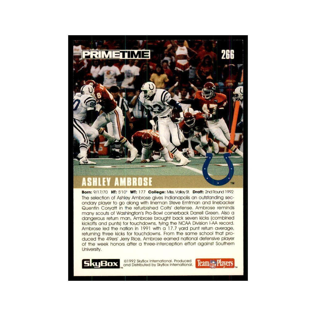 1992 SkyBox Primetime Ashley Ambrose RC Colts #266