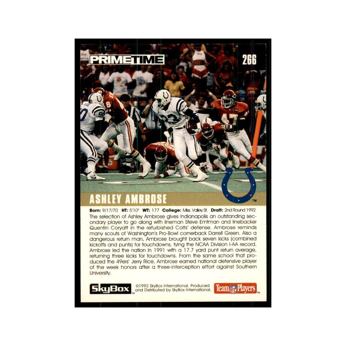 1992 SkyBox Primetime Ashley Ambrose RC Colts #266