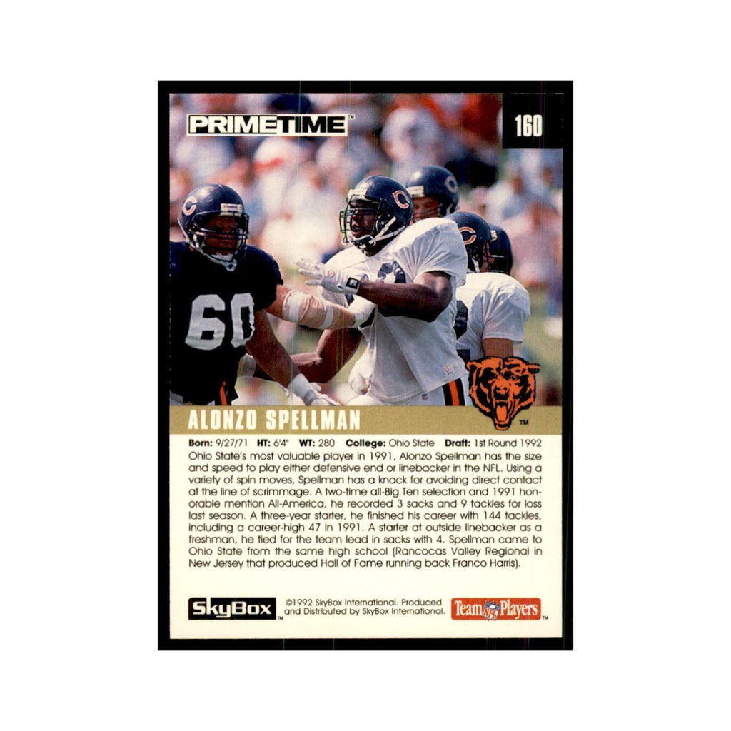 1992 SkyBox Primetime Alonzo Spellman RC Bears #160