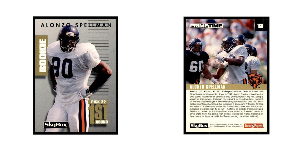 1992 SkyBox Primetime Alonzo Spellman RC Bears #160