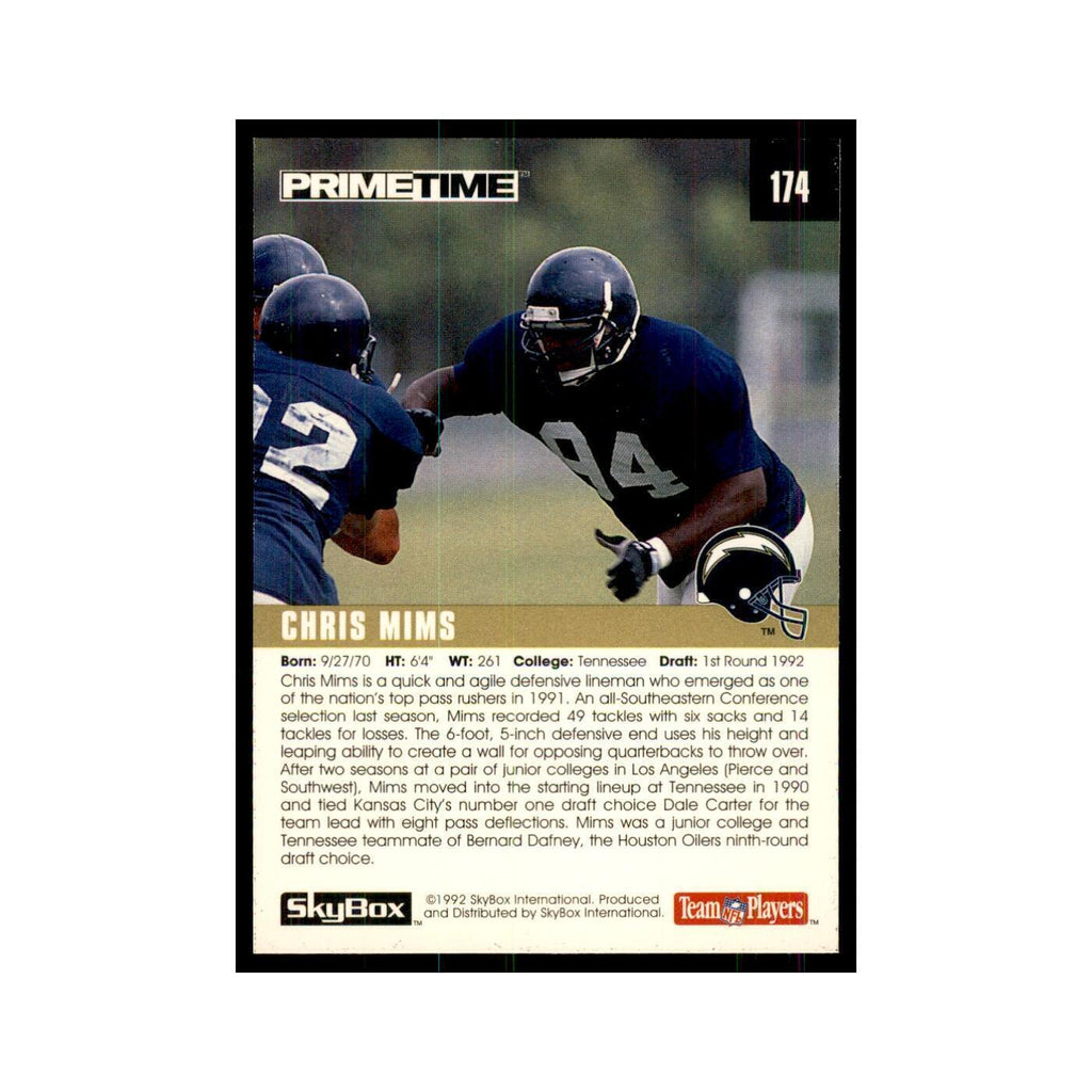 1992 SkyBox Primetime Chris Mims RC San Diego Chargers #174