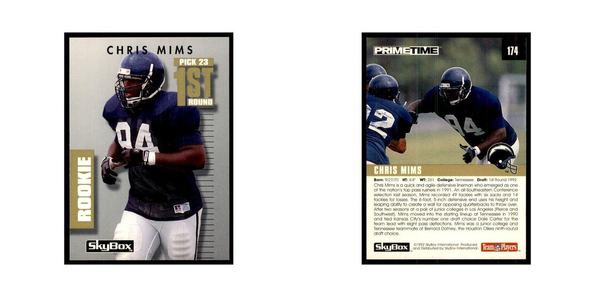 1992 SkyBox Primetime Chris Mims RC San Diego Chargers #174
