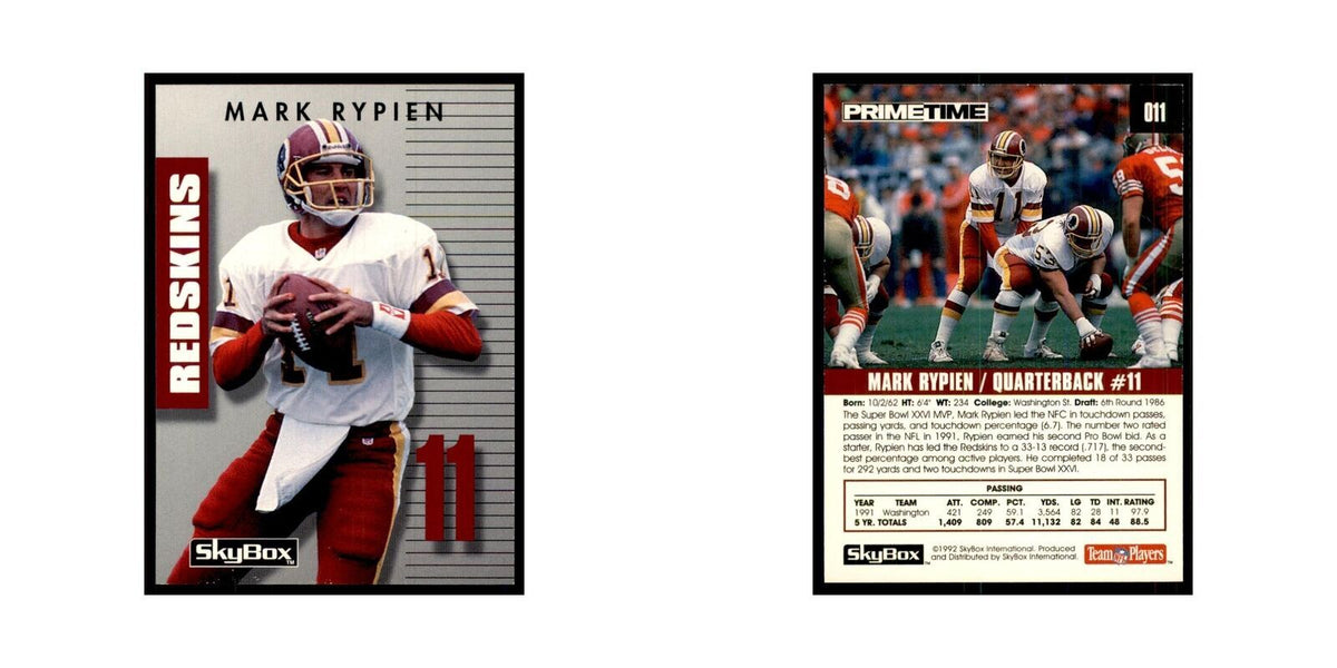 1992 SkyBox Primetime Mark Rypien Redskins #011