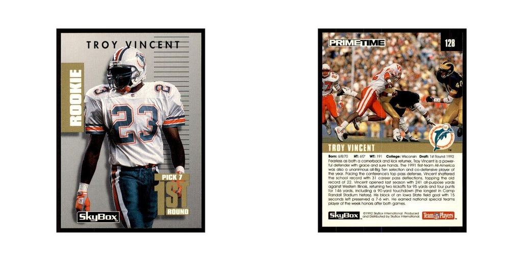 1992 SkyBox Primetime Troy Vincent RC Dolphins #128