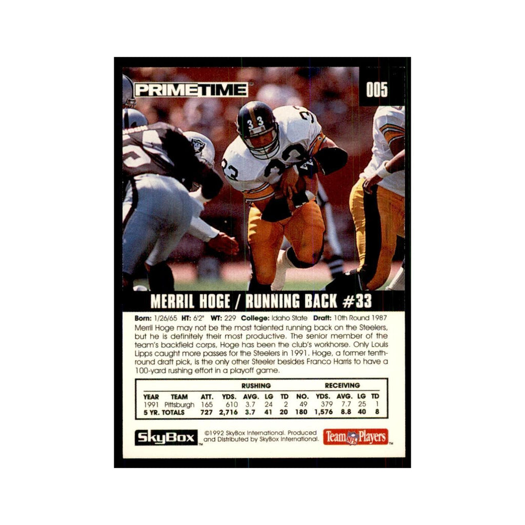1992 SkyBox Primetime Merril Hoge Steelers #005