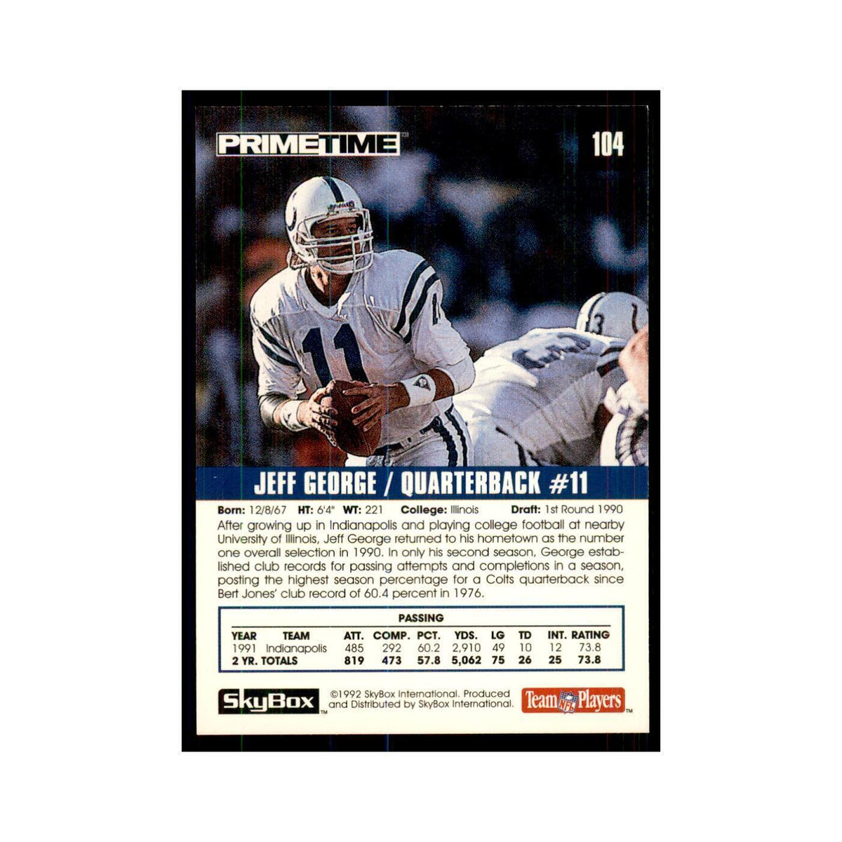 1992 SkyBox Primetime Jeff George Colts #104