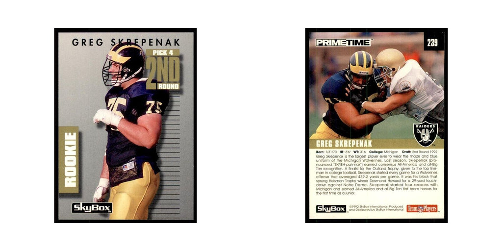 1992 SkyBox Primetime Greg Skrepenak RC Los Angeles Raiders #239