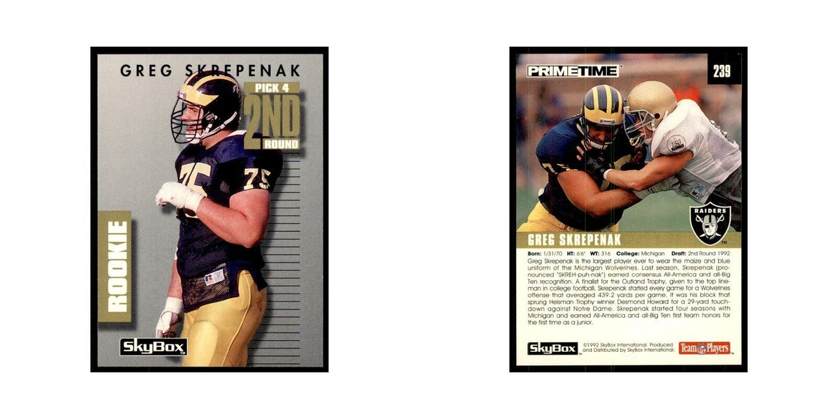1992 SkyBox Primetime Greg Skrepenak RC Los Angeles Raiders #239