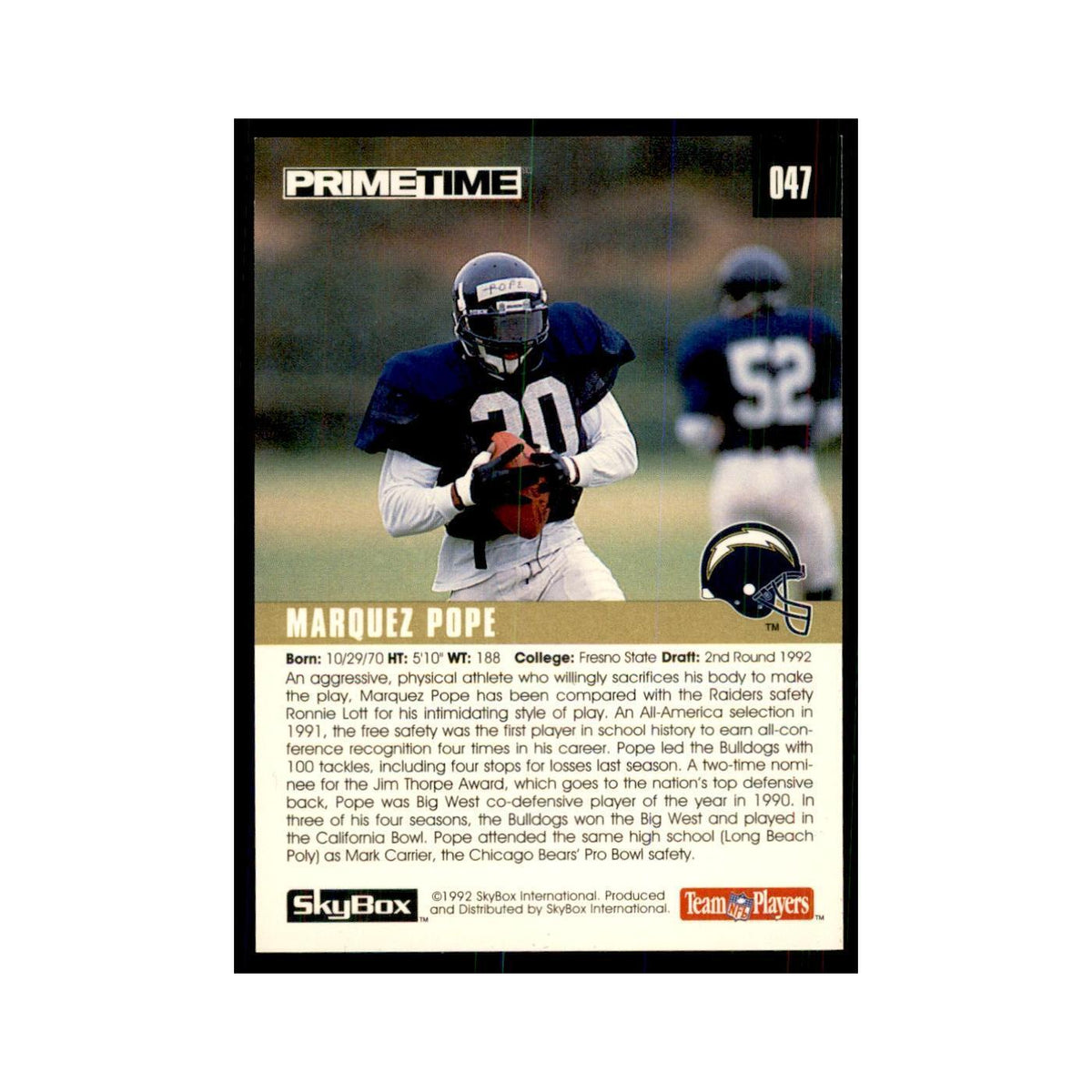 1992 SkyBox Primetime Marquez Pope RC San Diego Chargers #047