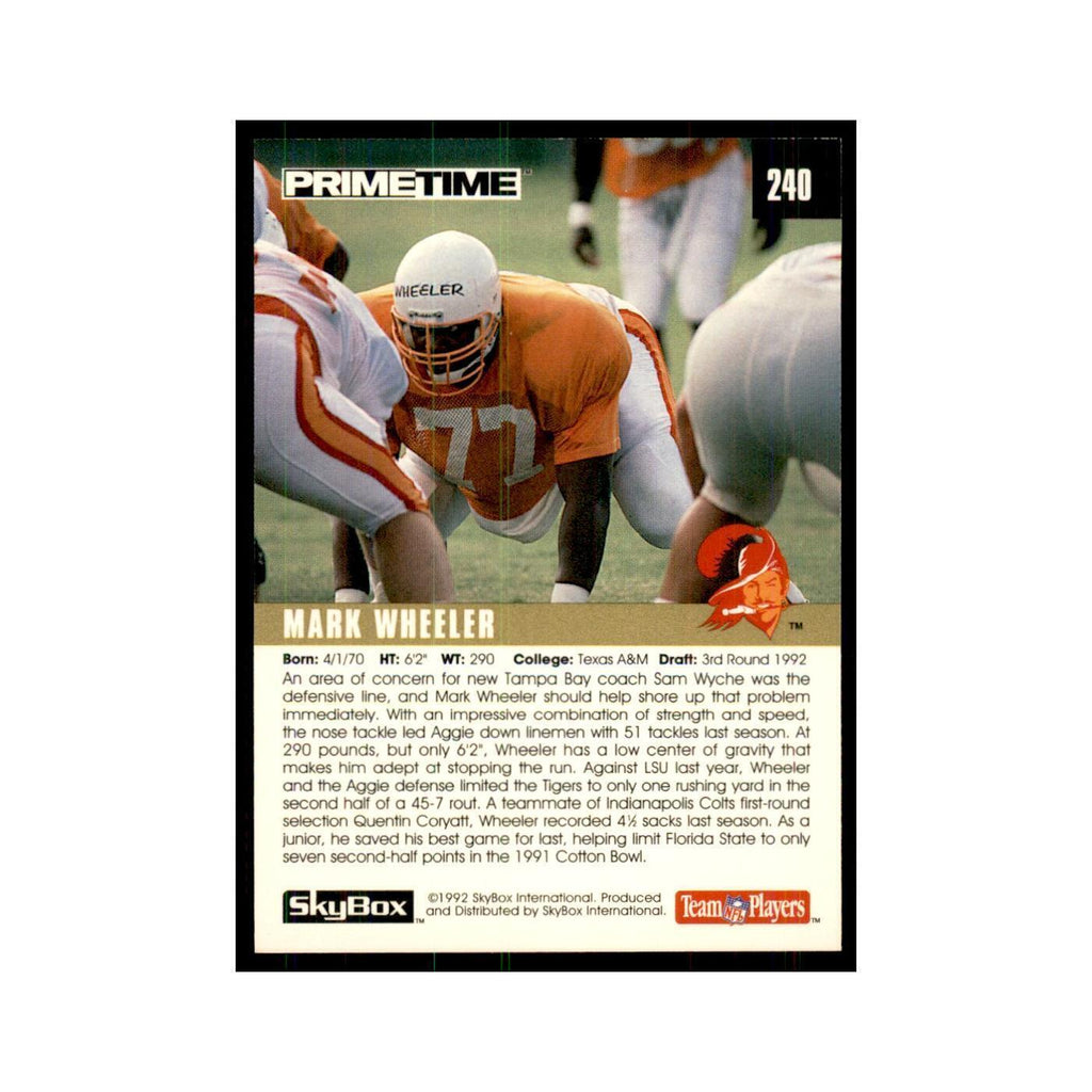 1992 SkyBox Primetime Mark Wheeler RC Buccaneers #240