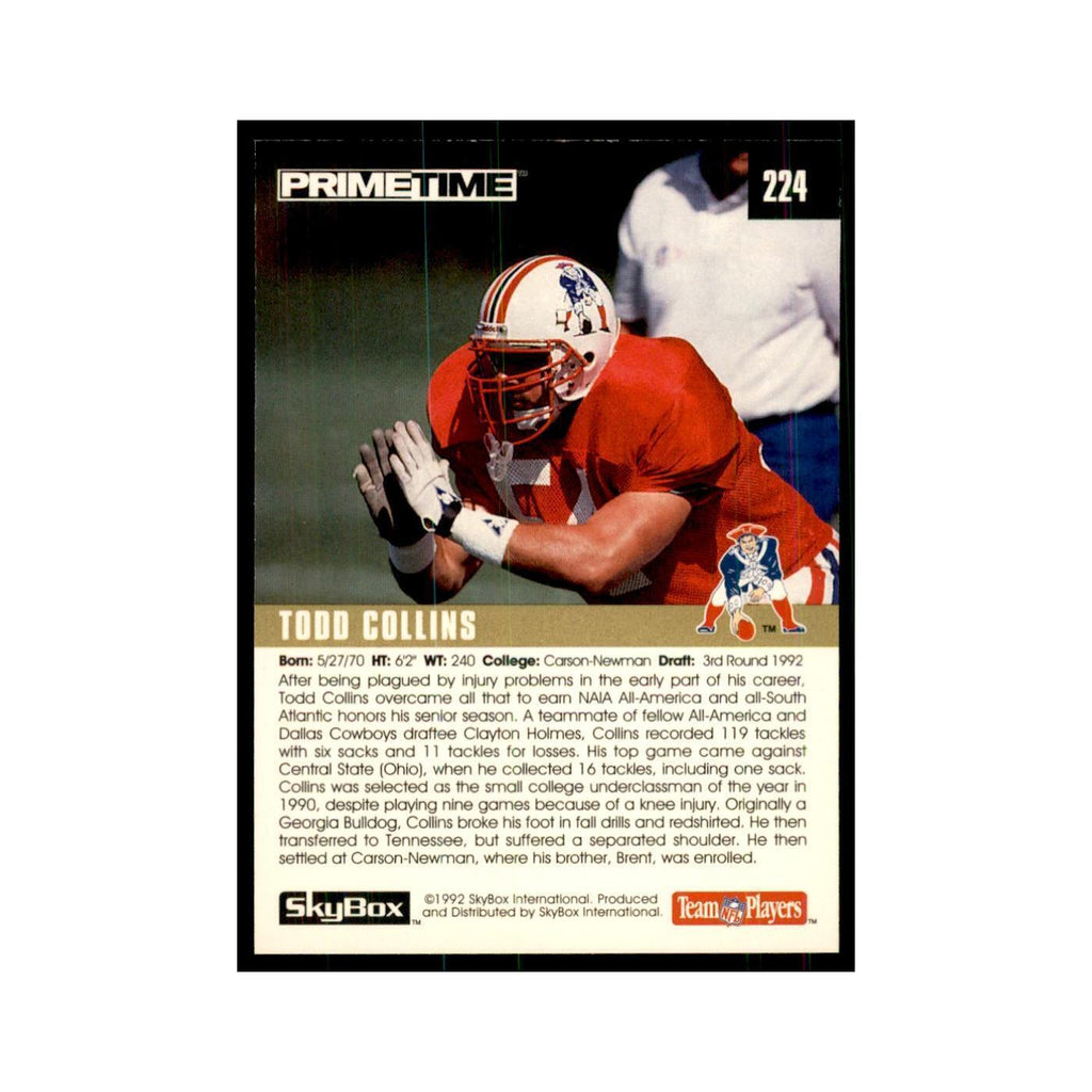 1992 SkyBox Primetime Todd Collins RC Patriots #224