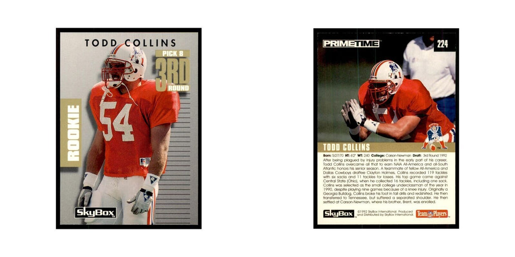 1992 SkyBox Primetime Todd Collins RC Patriots #224