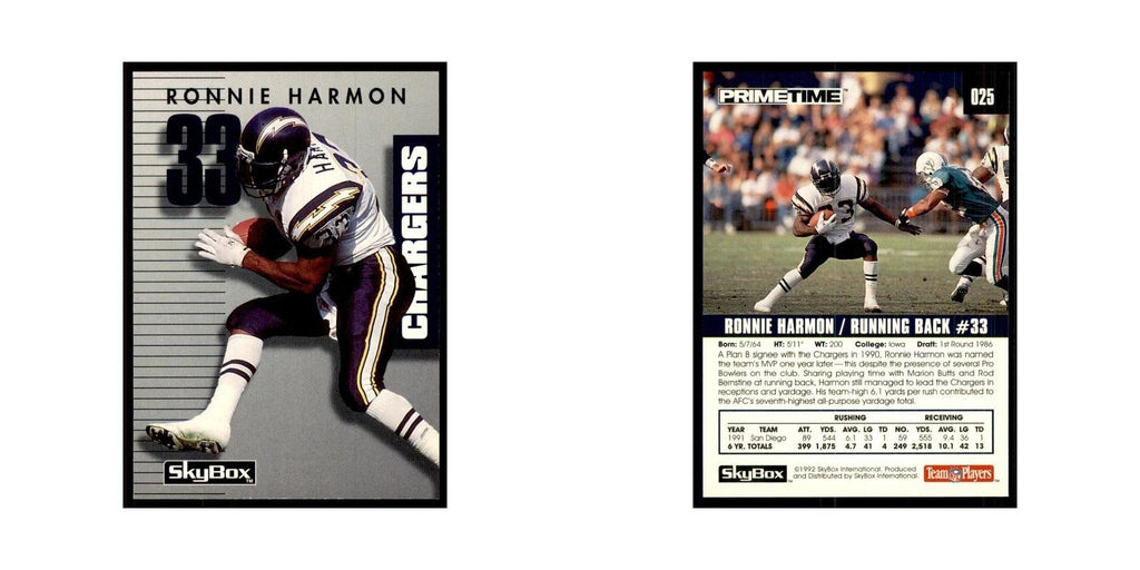 1992 SkyBox Primetime Ronnie Harmon San Diego Chargers #025