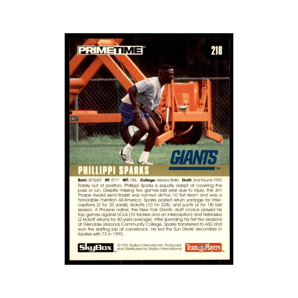 1992 SkyBox Primetime Phillippi Sparks RC Giants #218