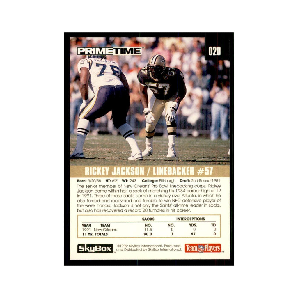 1992 SkyBox Primetime Rickey Jackson Saints #020