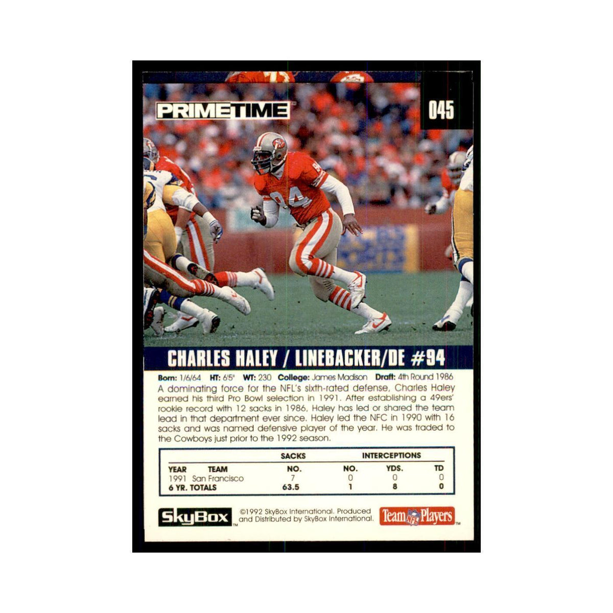 1992 SkyBox Primetime Charles Haley Cowboys #045