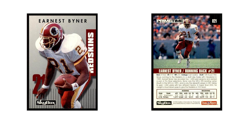 1992 SkyBox Primetime Earnest Byner Redskins #021