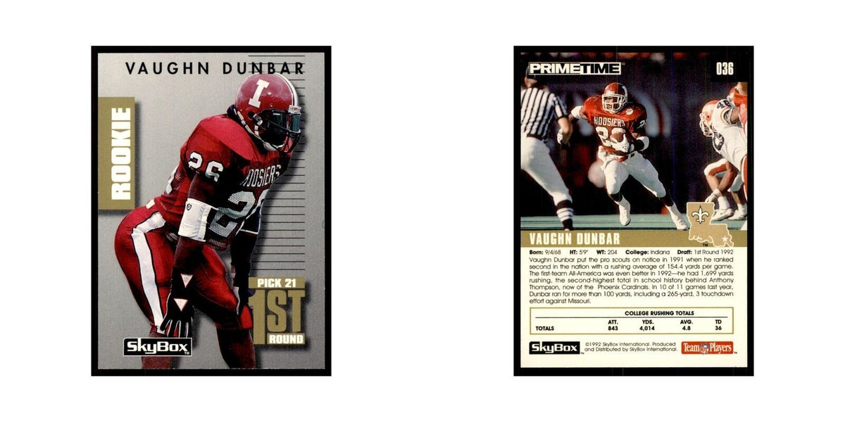 1992 SkyBox Primetime Vaughn Dunbar RC Saints #036
