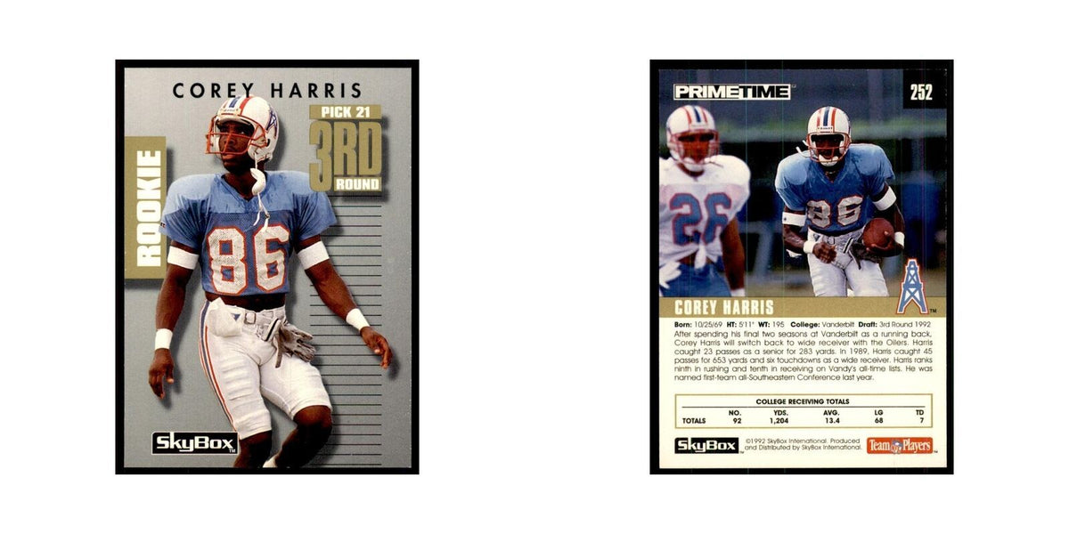 1992 SkyBox Primetime Corey Harris RC Houston Oilers #252