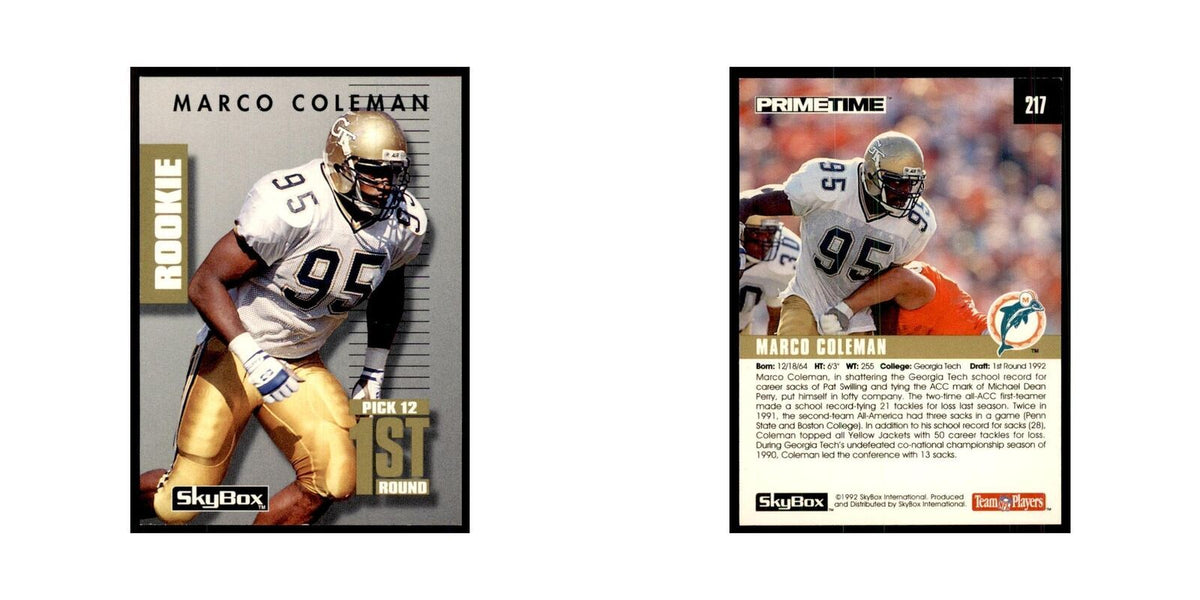 1992 SkyBox Primetime Marco Coleman RC Dolphins #217