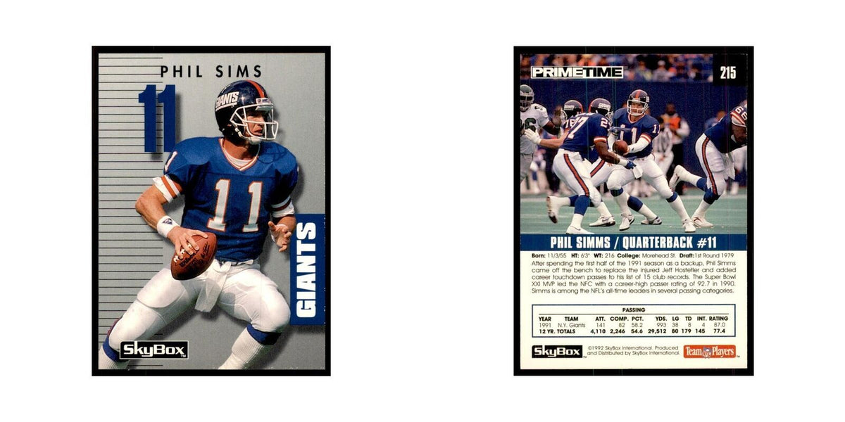 1992 SkyBox Primetime Phil Simms Giants #215