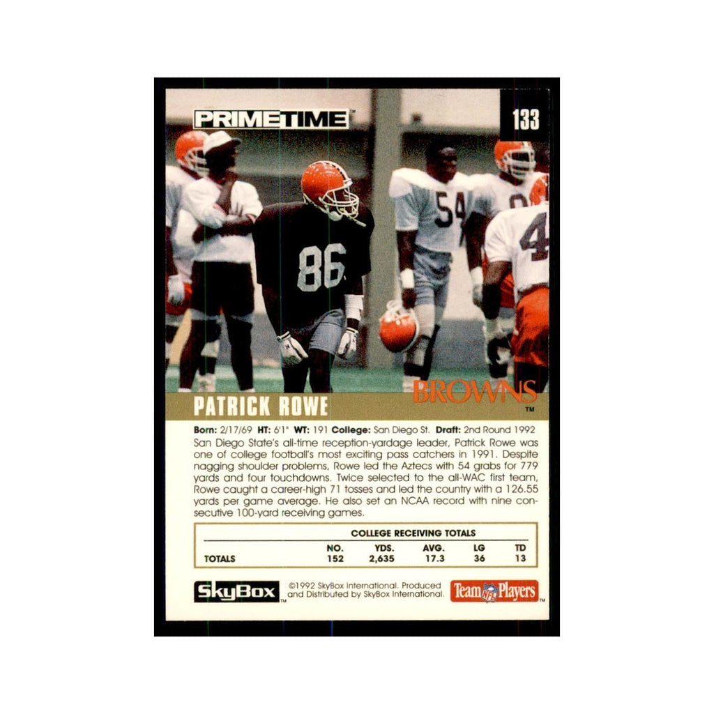 1992 SkyBox Primetime Patrick Rowe RC Browns #133