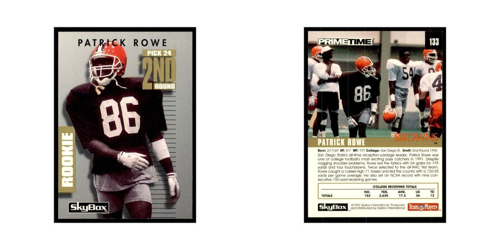 1992 SkyBox Primetime Patrick Rowe RC Browns #133