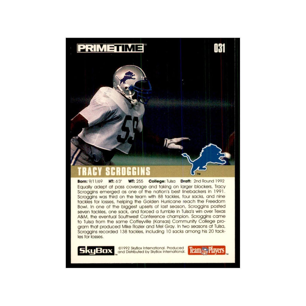 1992 SkyBox Primetime Tracy Scroggins RC Lions #031