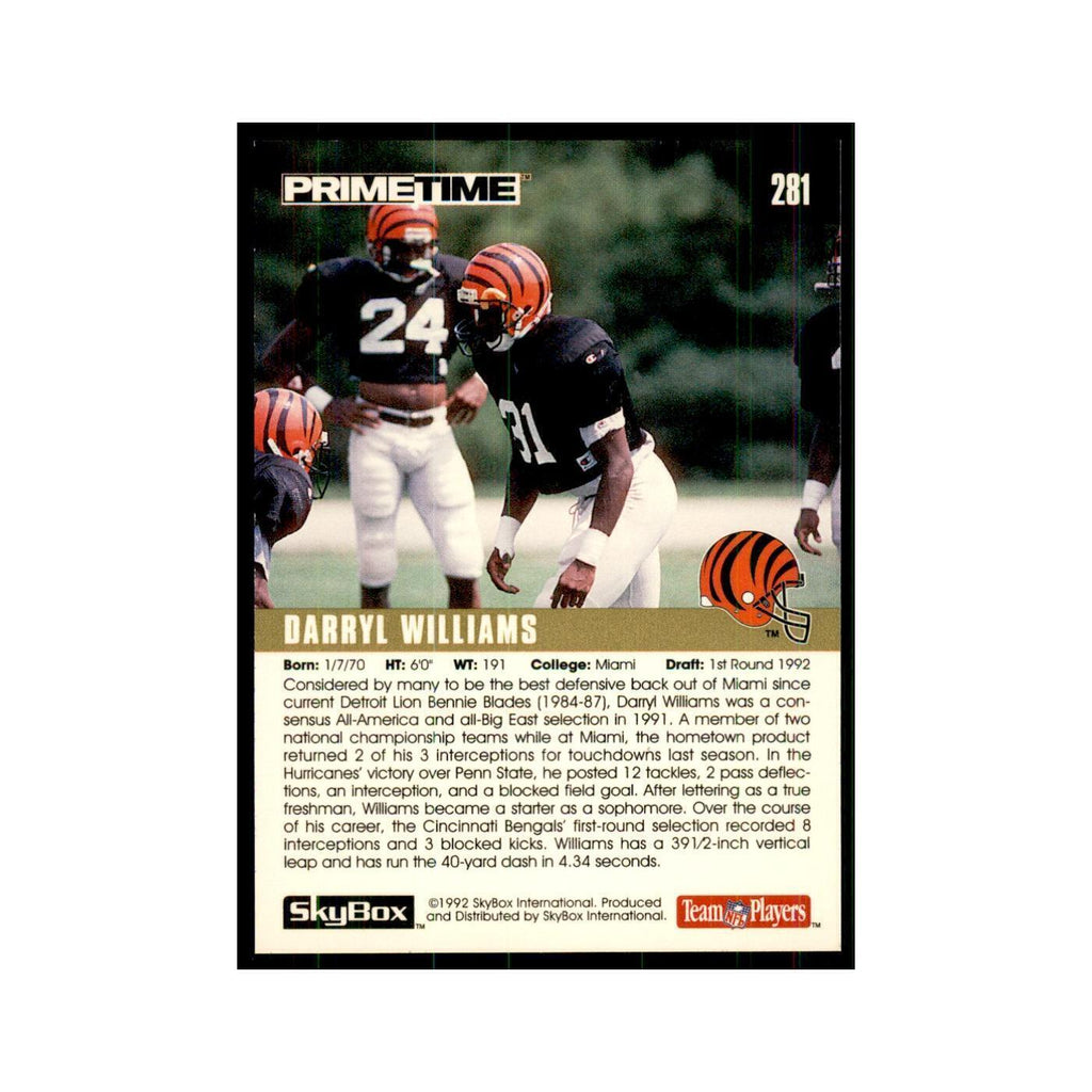 1992 SkyBox Primetime Darryl Williams RC Bengals #281