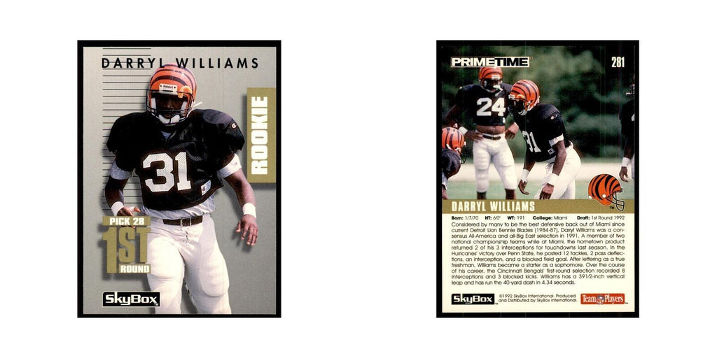 1992 SkyBox Primetime Darryl Williams RC Bengals #281