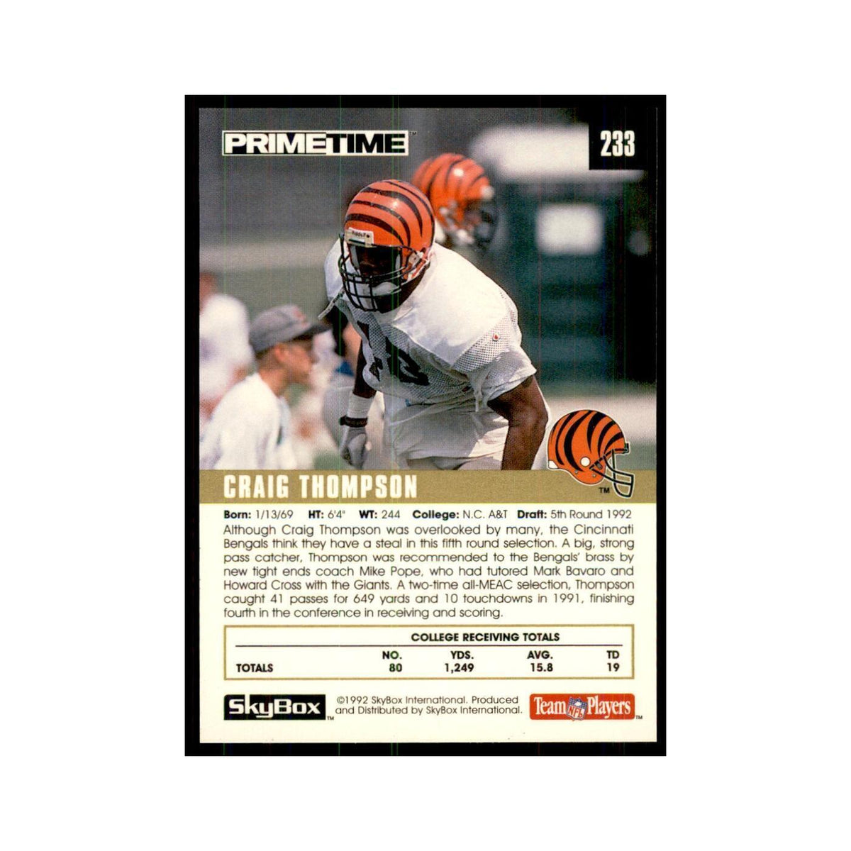1992 SkyBox Primetime Craig Thompson RC Bengals #233