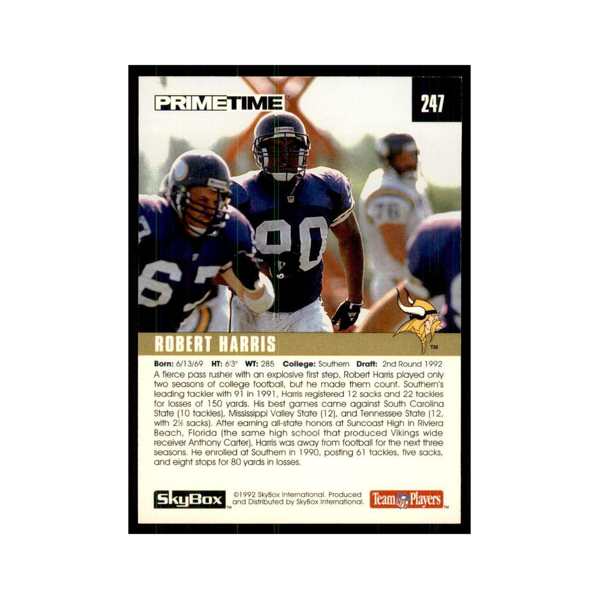 1992 SkyBox Primetime Robert Harris RC Vikings #247