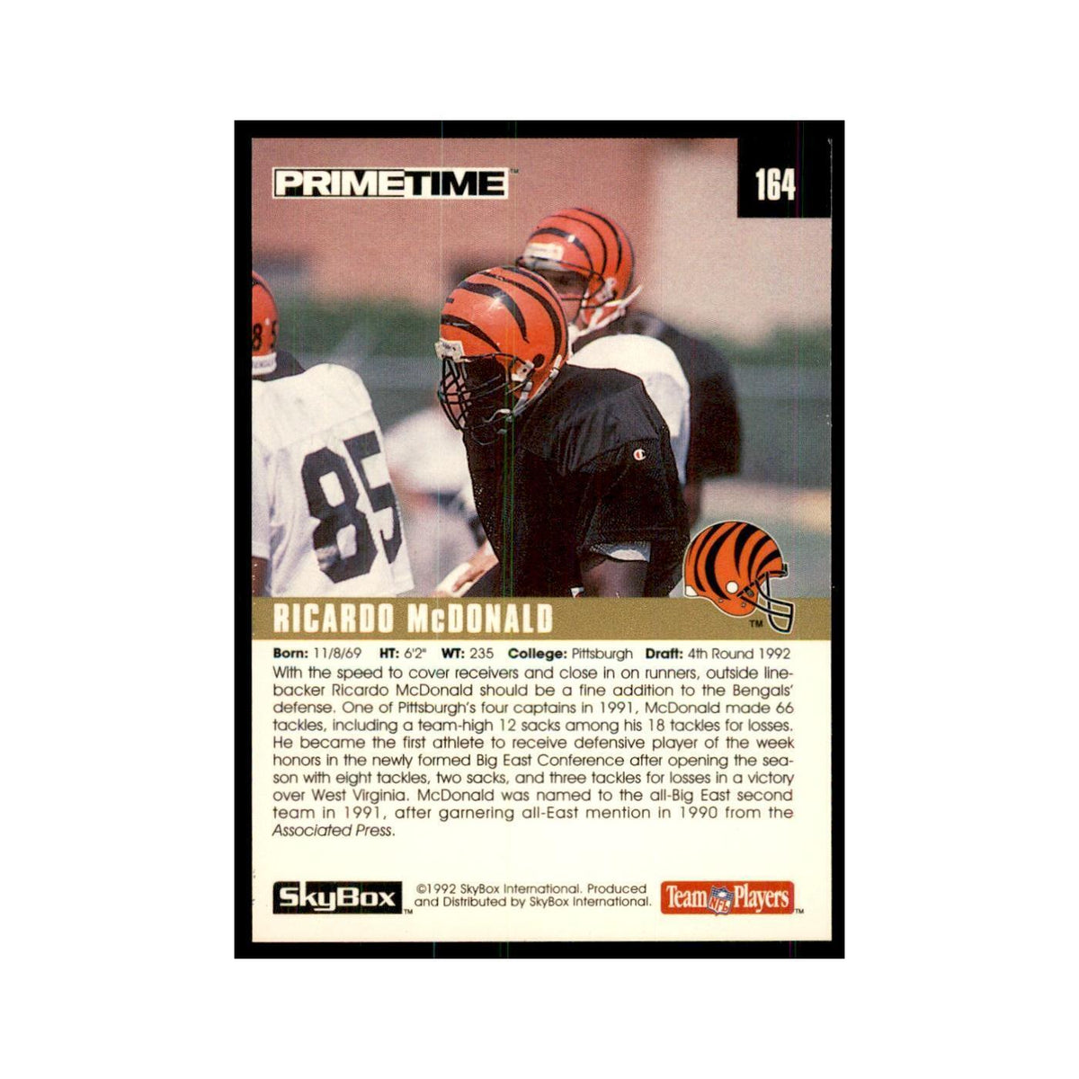 1992 SkyBox Primetime Ricardo McDonald RC Bengals #164