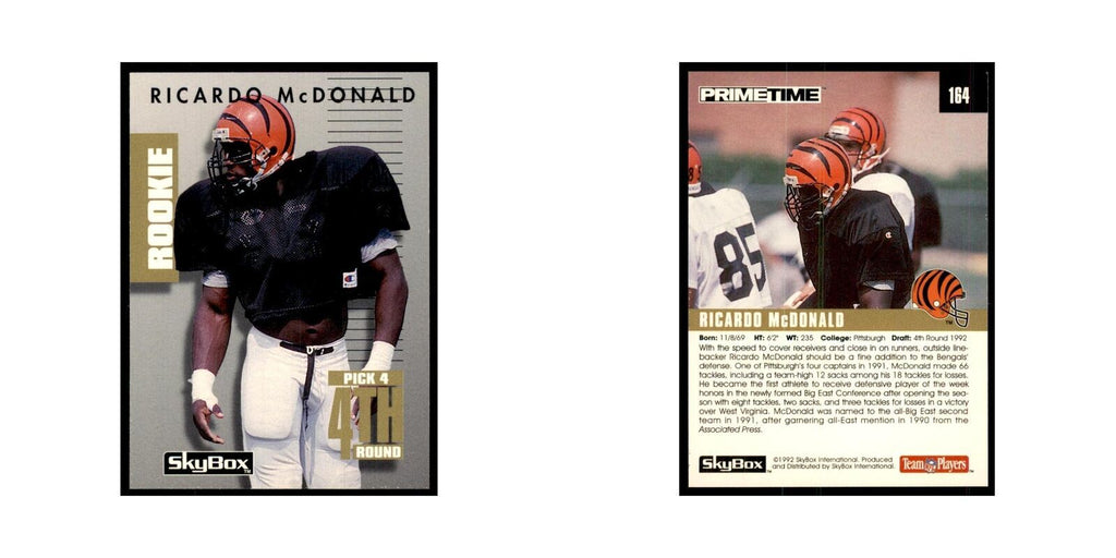 1992 SkyBox Primetime Ricardo McDonald RC Bengals #164